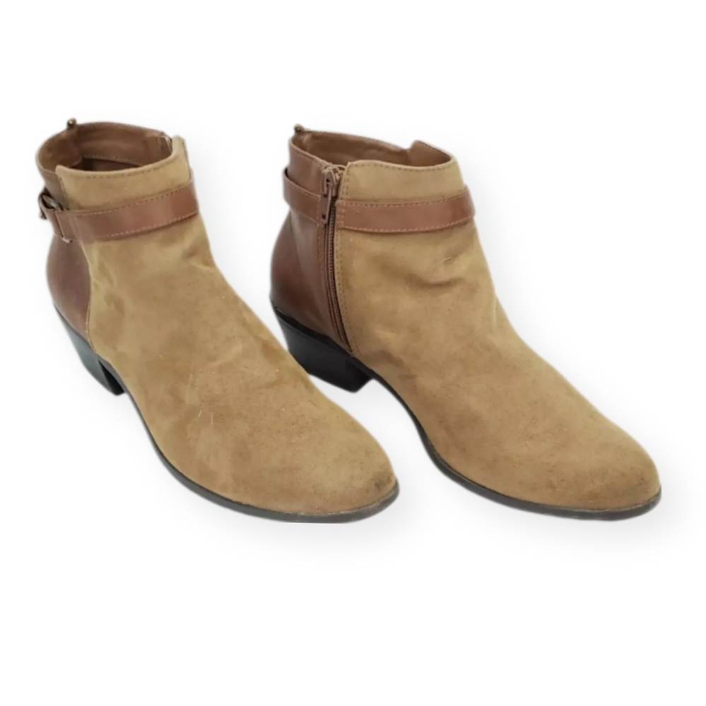 Old Navy Womens 8 Ankle Boots Chestnut Tan Booties 1.5" Heel Faux Suede Leather